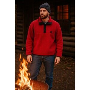 Vintage Woolrich Sweater Men's Large Red Polartec Snap-T Fleece